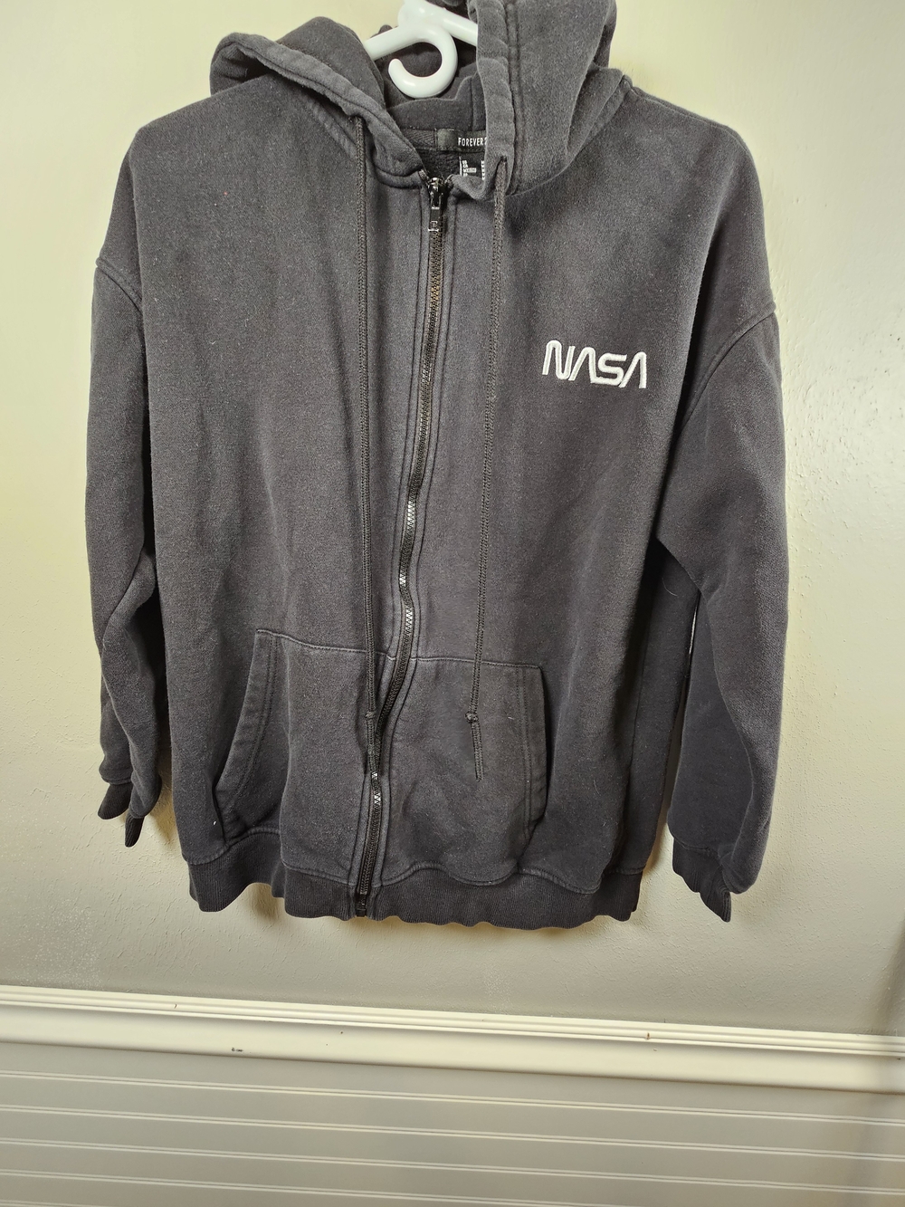 Forever 21 Men's NASA Zip-Up Hoodie - Black